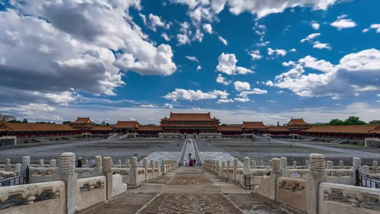 多云天气北京故宫太和殿广场延时视频下载
