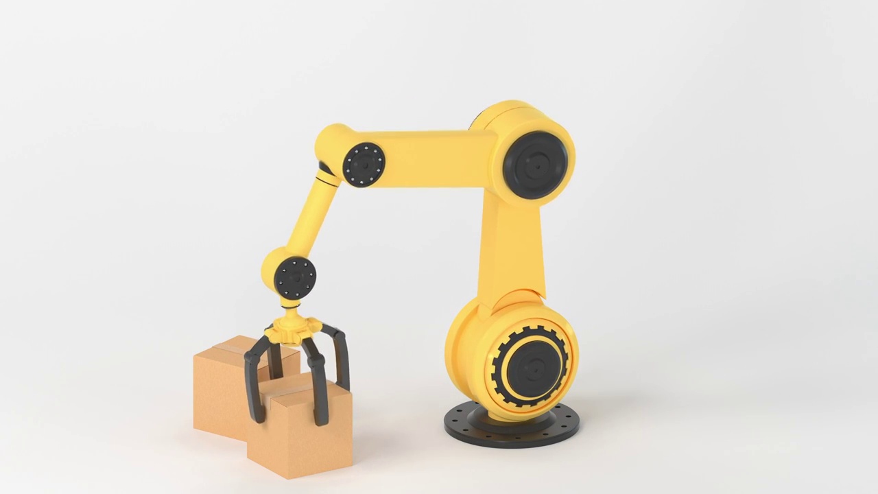 机械手臂与包装箱 3D渲染视频素材