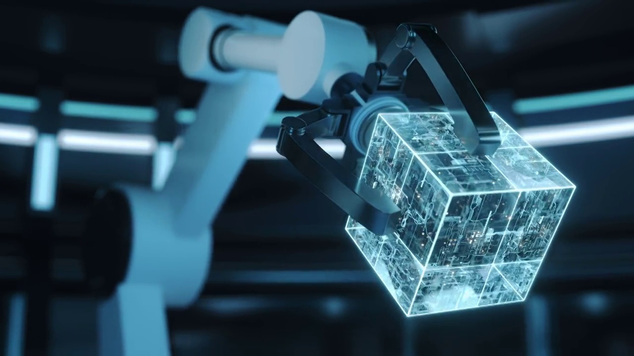 科幻感机械手臂与芯片动画 3D渲染视频下载