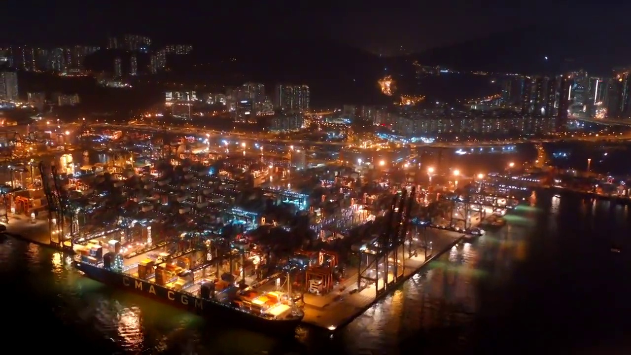 4K航拍  香港昂船洲码头繁忙夜景视频购买