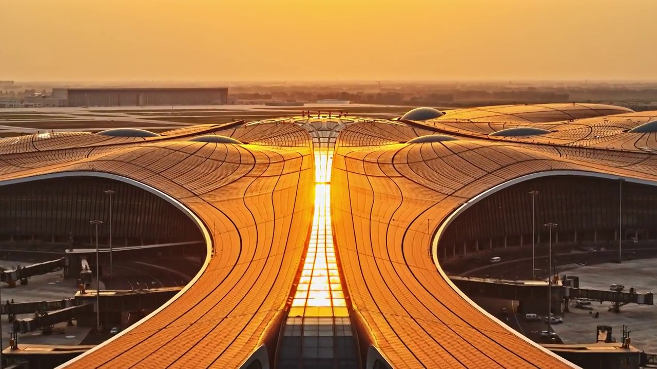 4K航拍北京大兴新机场全景日出震撼视频素材