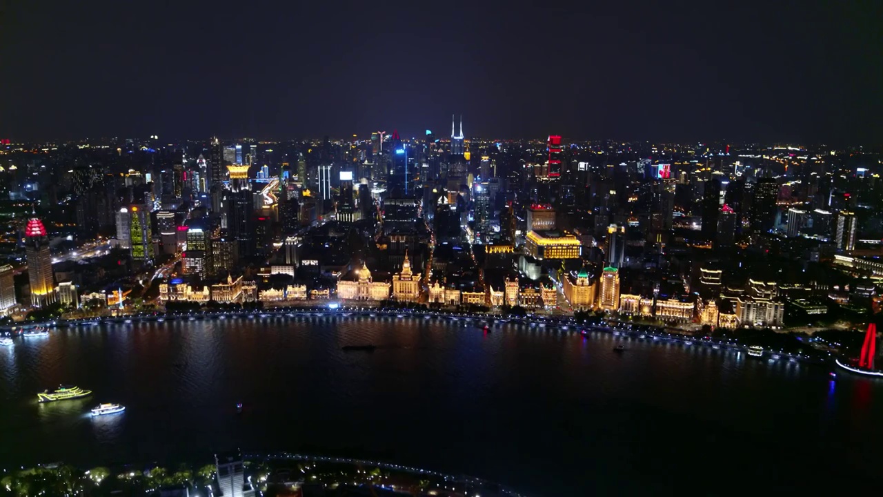 4K航拍上海国庆陆家嘴外滩灯光秀建党100周年夜景视频素材