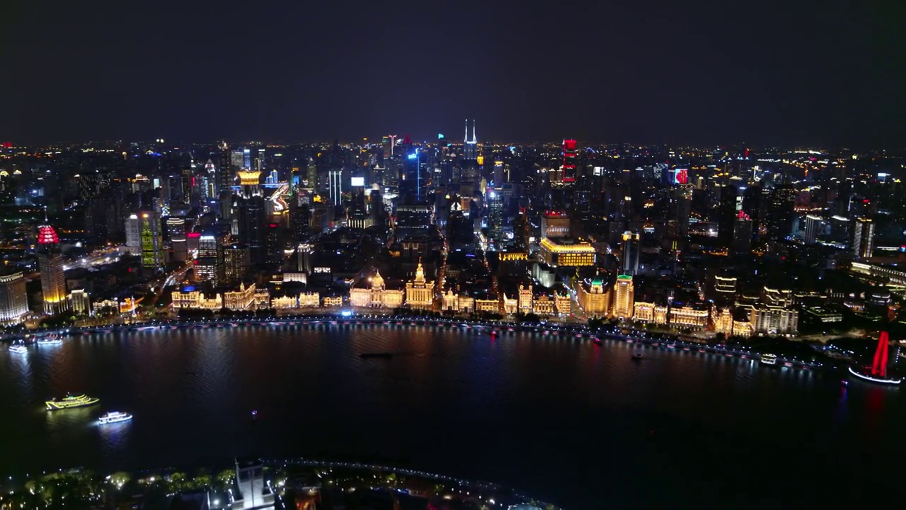 4K航拍上海国庆陆家嘴外滩灯光秀建党100周年夜景视频素材