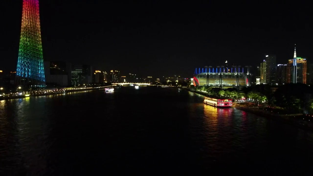 珠江日夜游船广州旅游航拍夜景视频下载