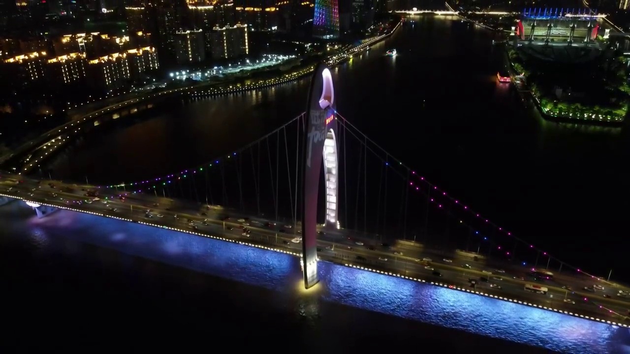 广州猎德大桥城市夜景航拍视频下载