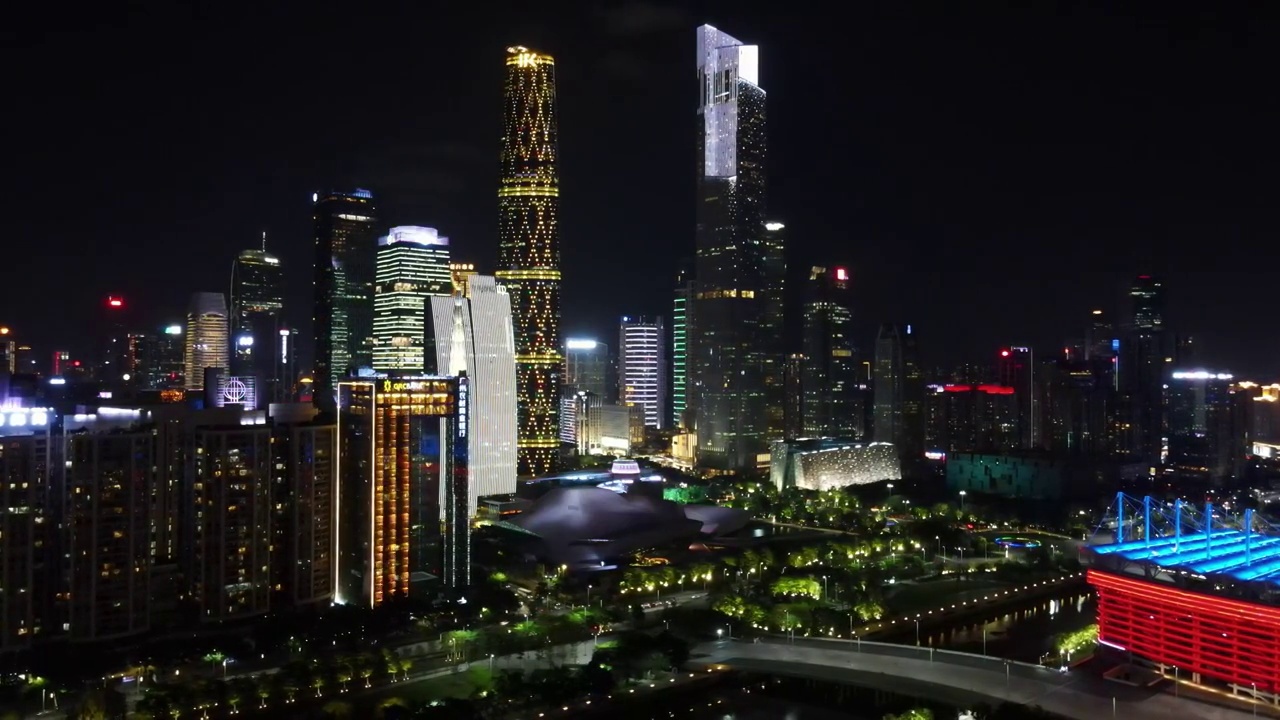 广州珠江新城夜景航拍视频下载
