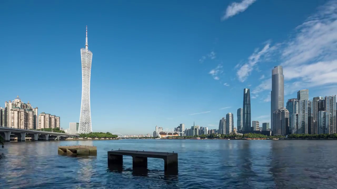 广州塔珠江蓝天白云商务区视频素材