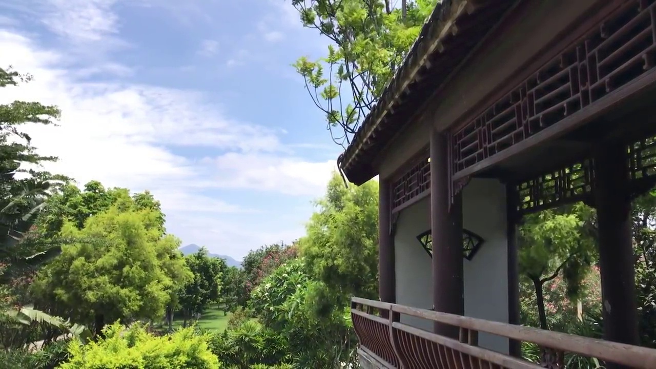 公园里的中国风格传统建筑亭子视频素材