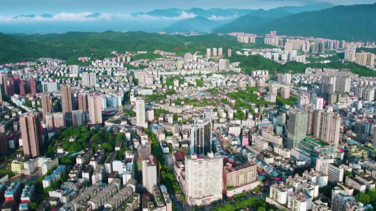 航拍延时摄影湖南省郴州市城市全景视频素材