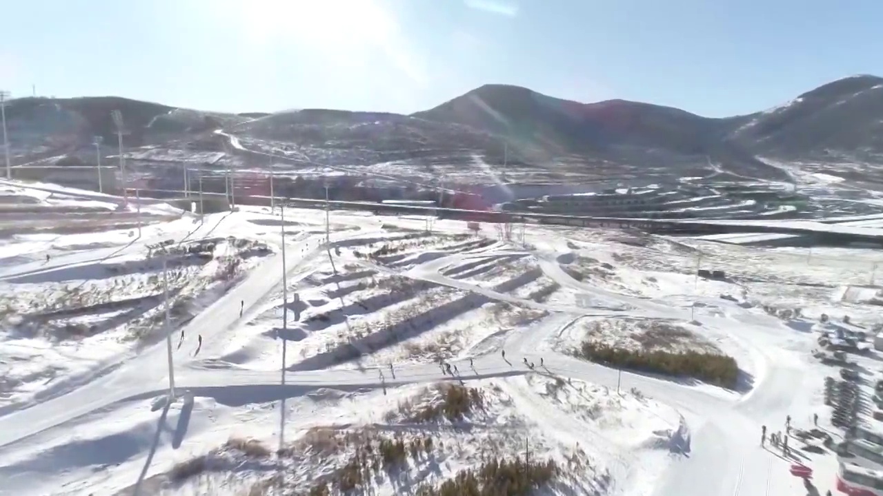 中国北京冬奥会场馆雪地滑雪场多角度航拍视频素材