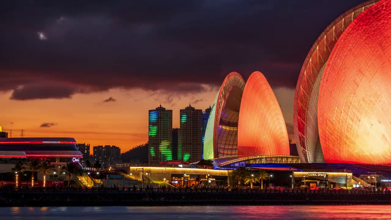广东珠海市日月贝超美日落日转夜延时视频素材