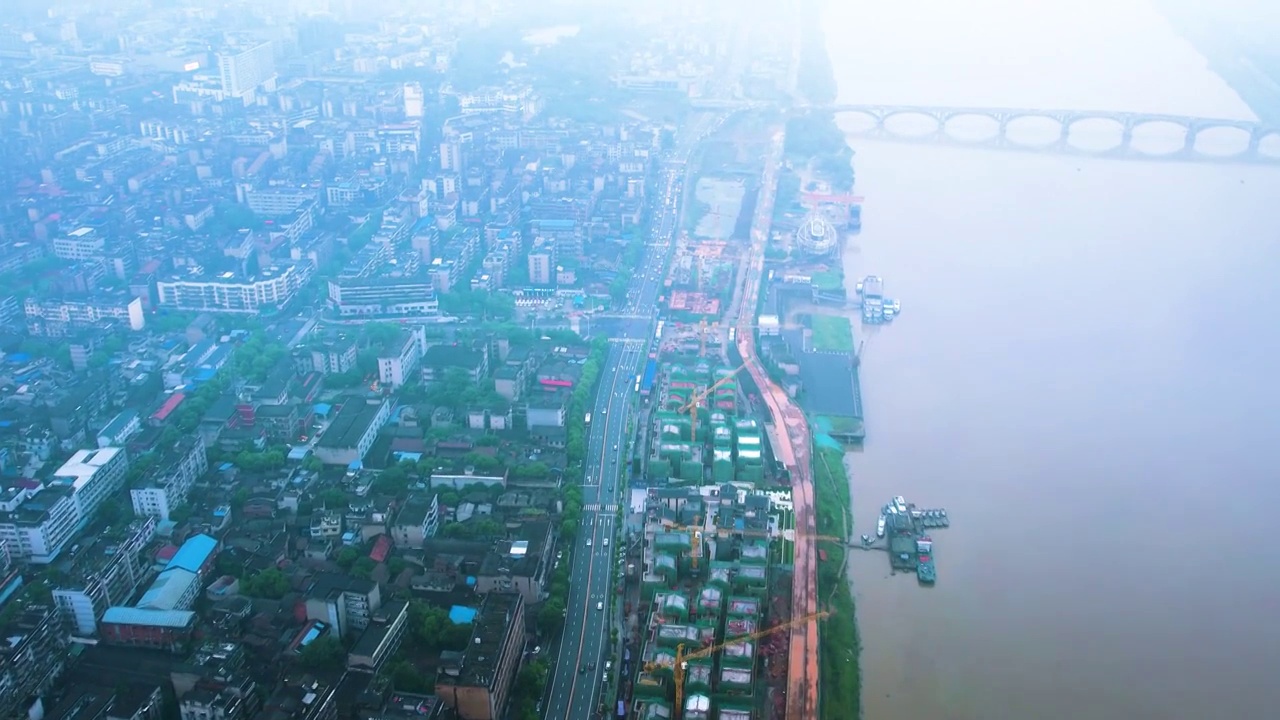 航拍湖南省湘潭市城市风光全景视频下载