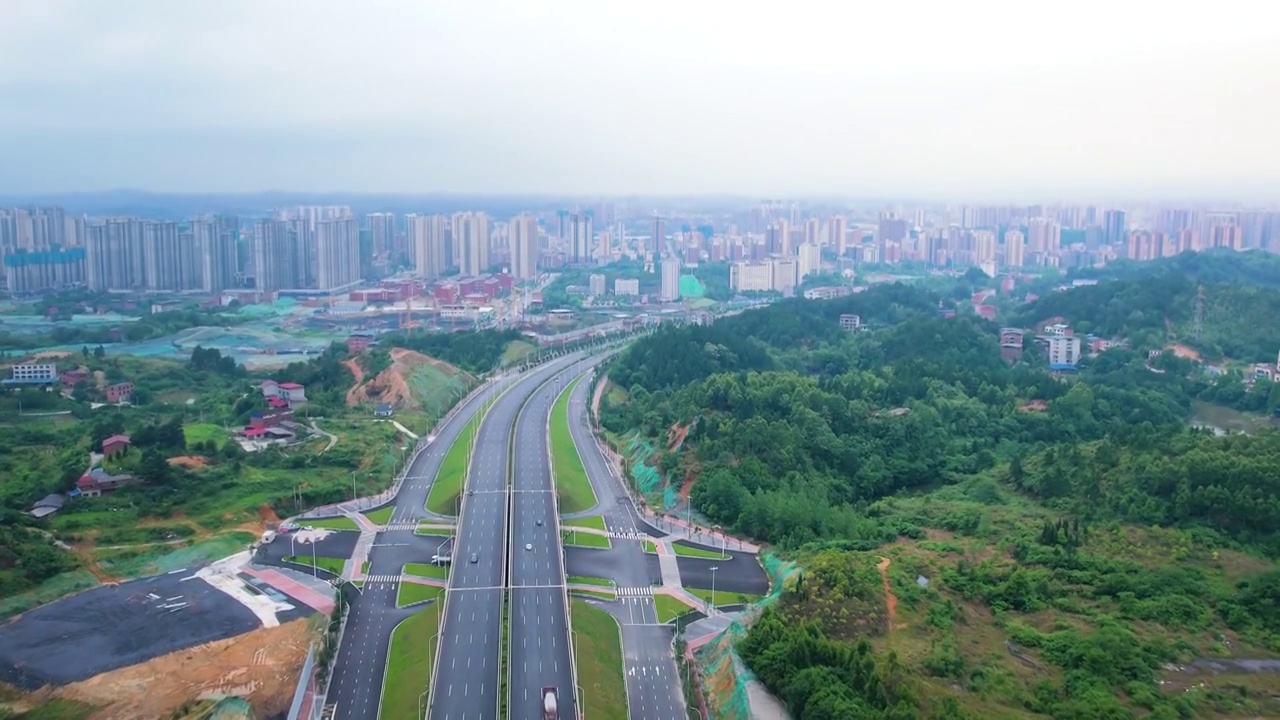 航拍湖南省永州市城市面貌公路视频素材