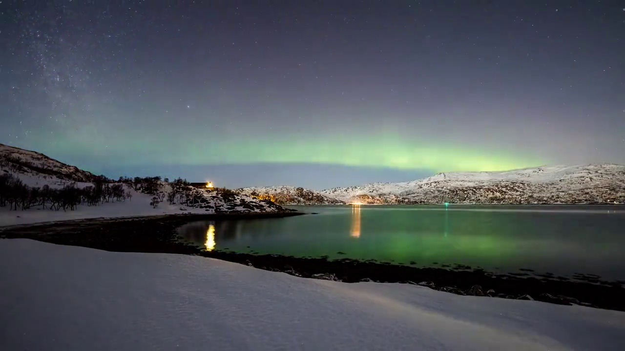 挪威冬季北极光夜景视频下载