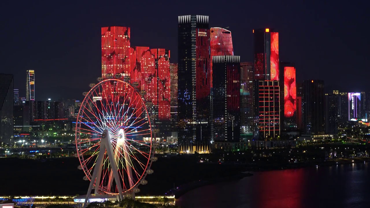 深圳前海摩天轮建筑群夜景实拍4K常规视频视频素材