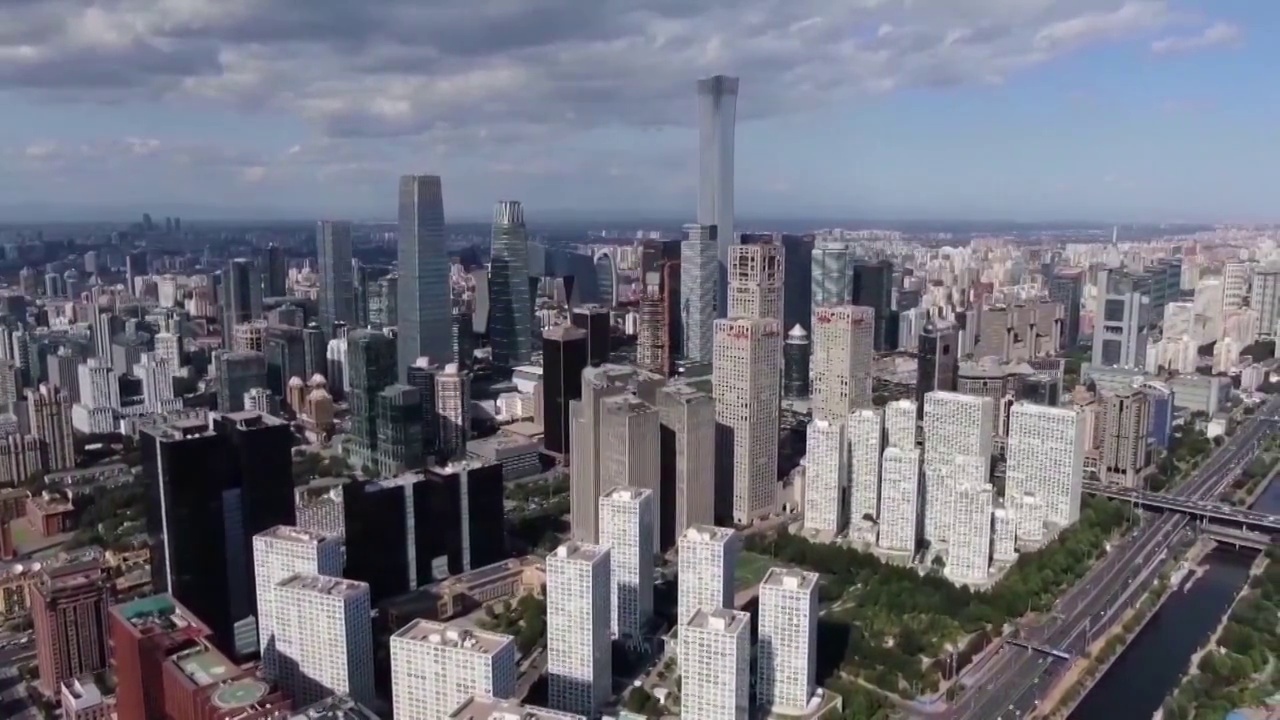 中国北京上海都市风光广角航拍视频素材