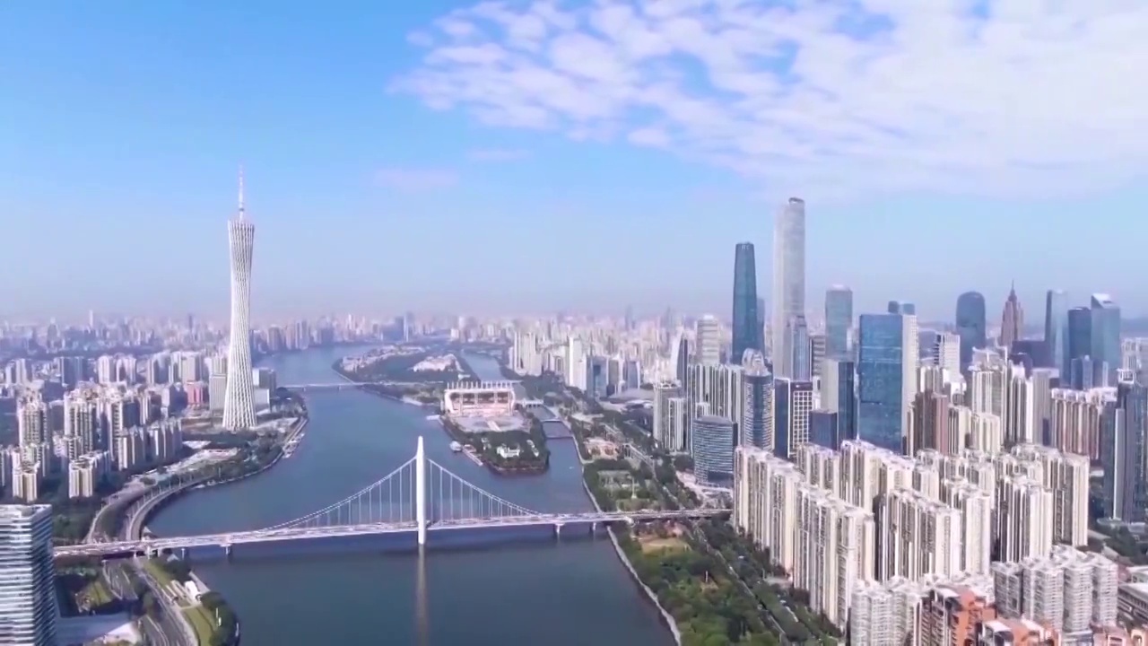 广东城市风光广角航拍视频素材