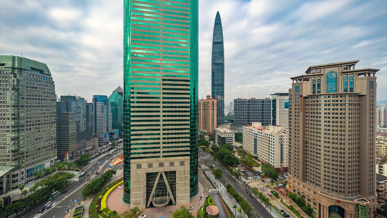 4K广东深圳城市风光摩天大楼广角固定机位延时视频素材