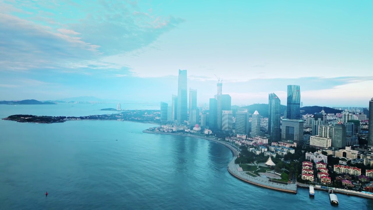 航拍青岛海滨城市风光高楼视频素材