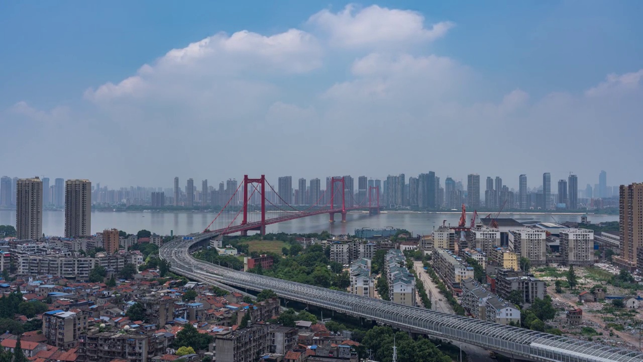 武汉鹦鹉洲长江大桥白天延时视频素材