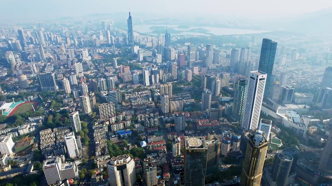 中国江苏南京城市天际线航拍风光视频素材