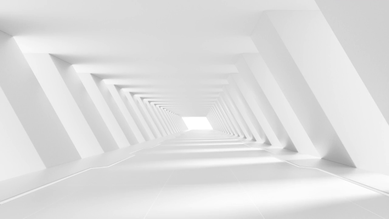 前进在白色未来感隧道 3D渲染视频素材