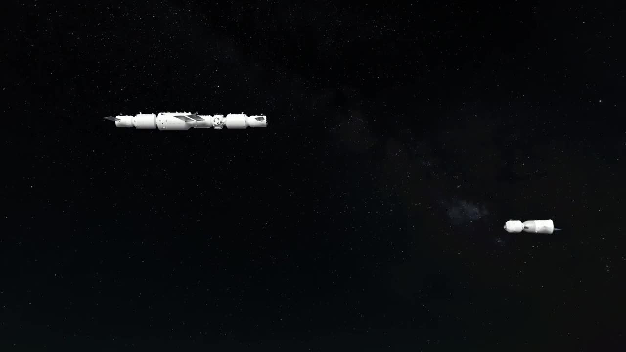 神舟十三号载人飞船对接空间站模拟动画视频素材