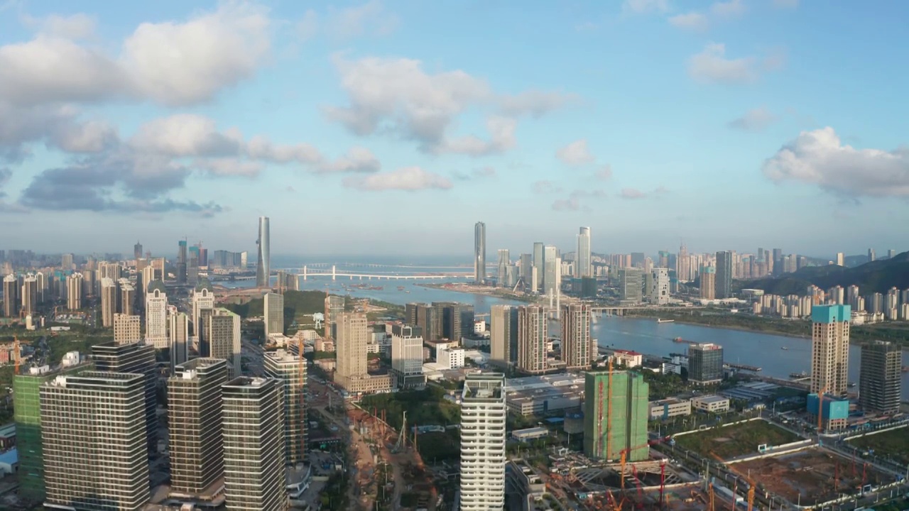 珠海横琴十字门商务区高空天际线实拍视频视频素材