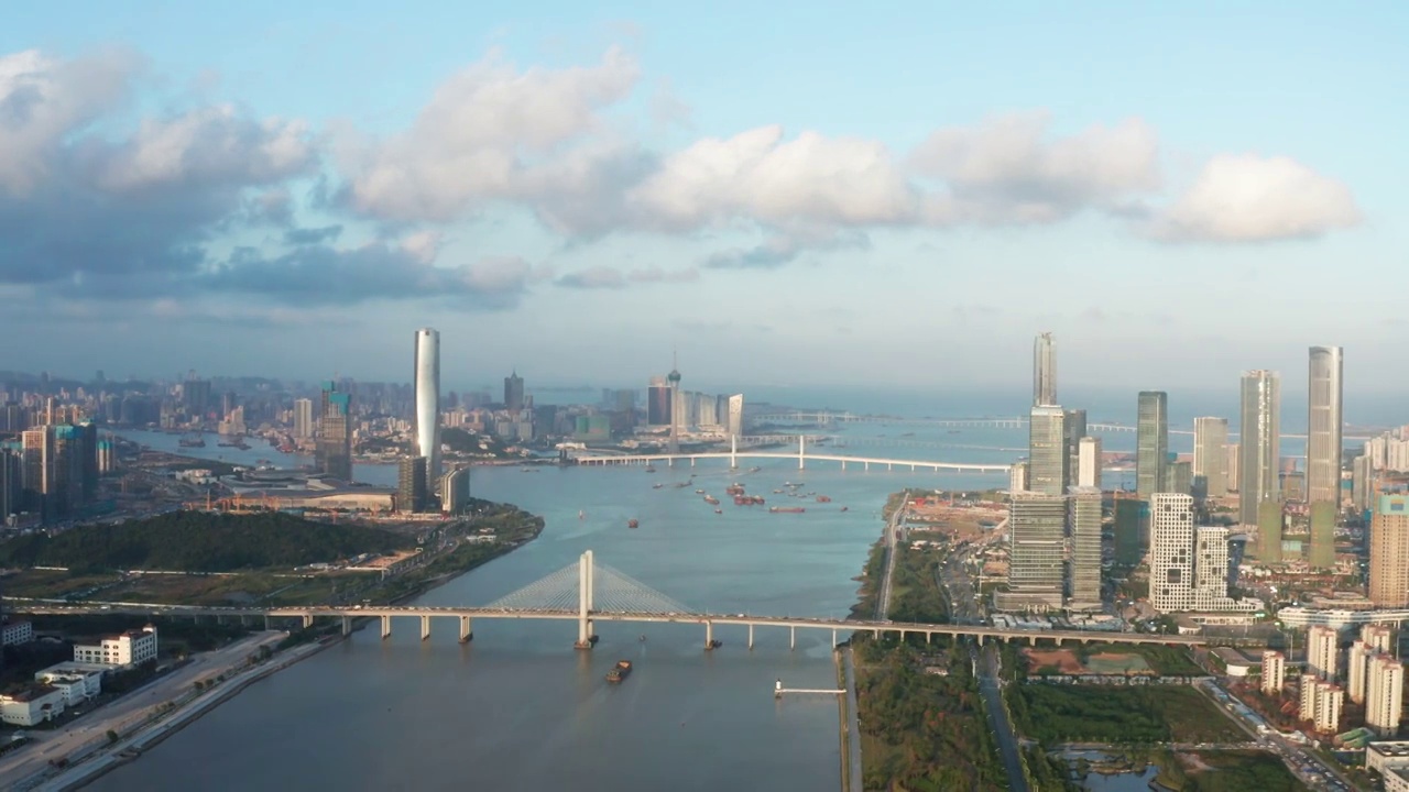 珠海横琴十字门商务区高空天际线实拍视频视频素材