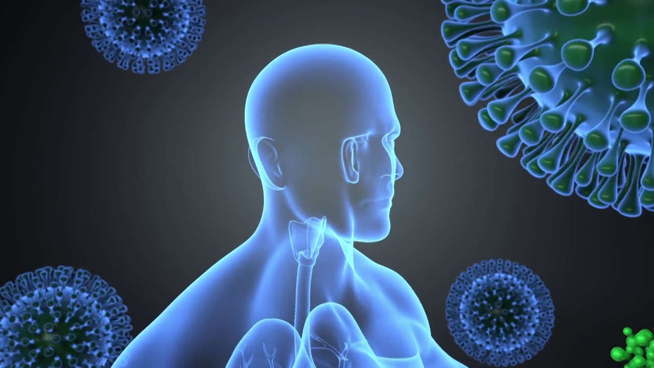 3D模拟新冠病毒吸入人体呼吸道 健康保护视频下载