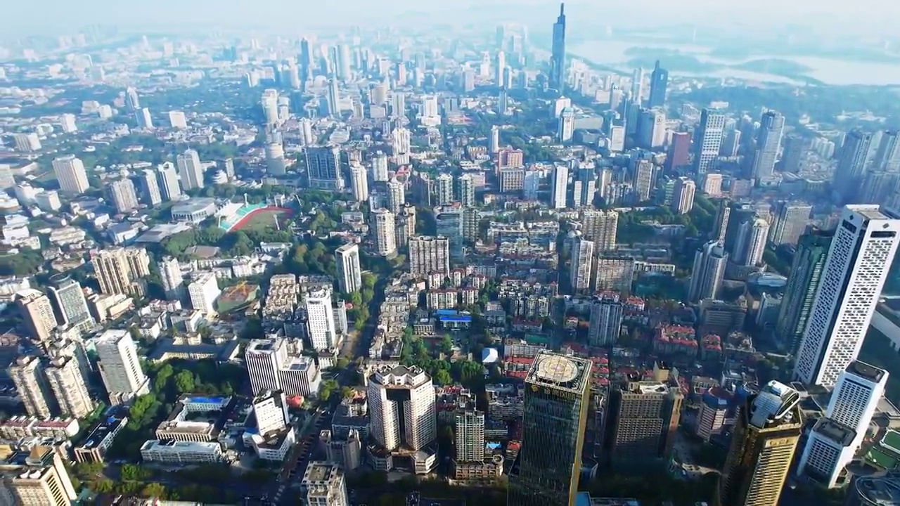 中国江苏南京城市天际线航拍风光视频素材