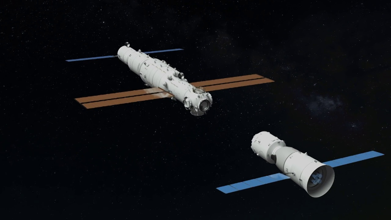神舟十二号载人飞船对接空间站模拟动画视频下载