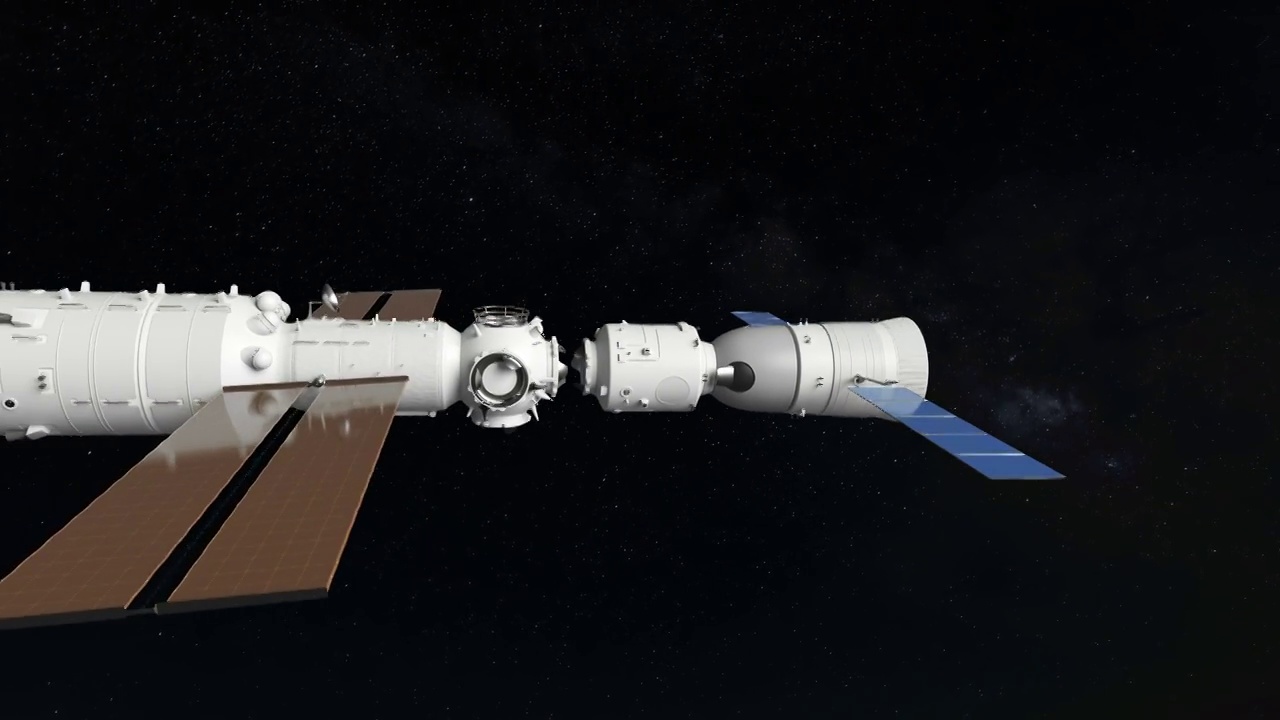 神舟十二号载人飞船对接空间站模拟动画视频素材