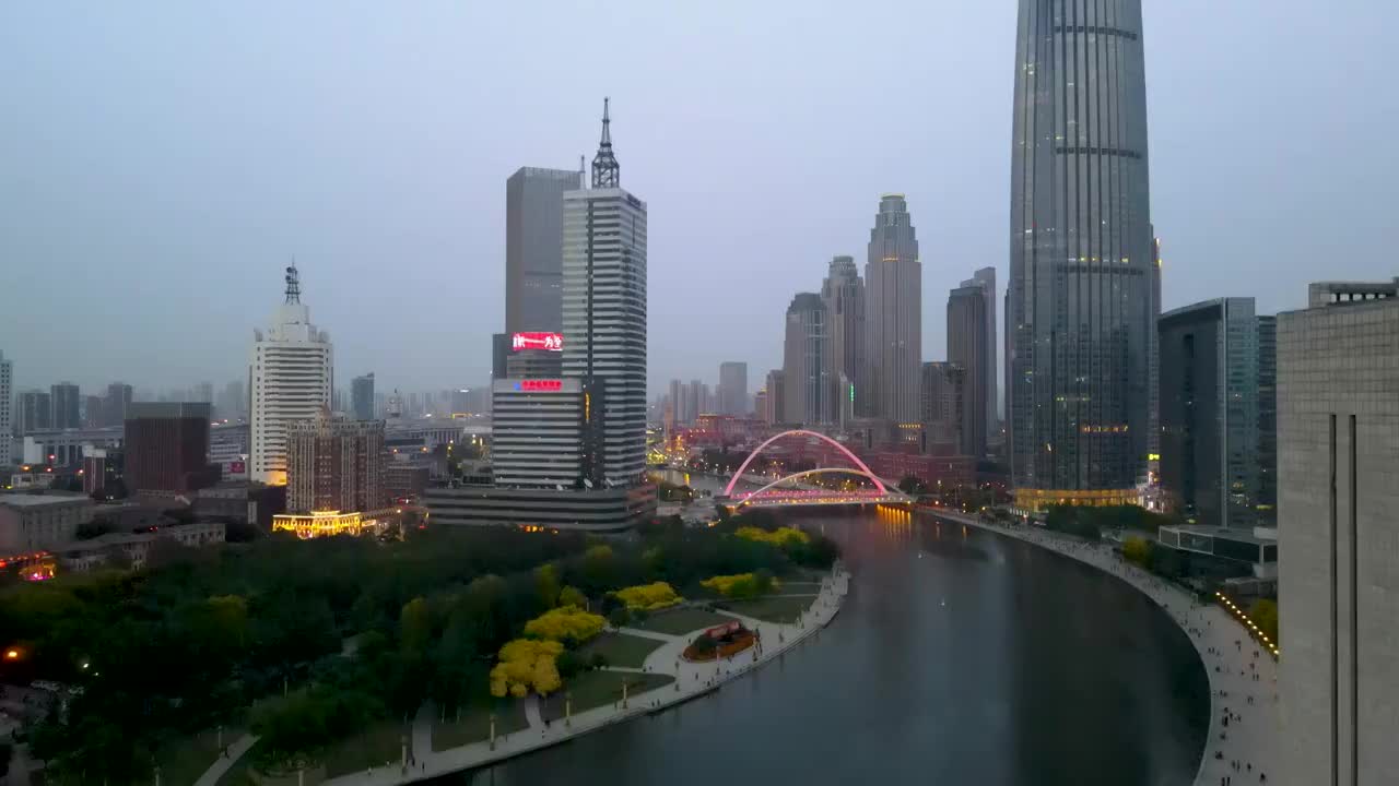 航拍中国天津城市建筑视频素材