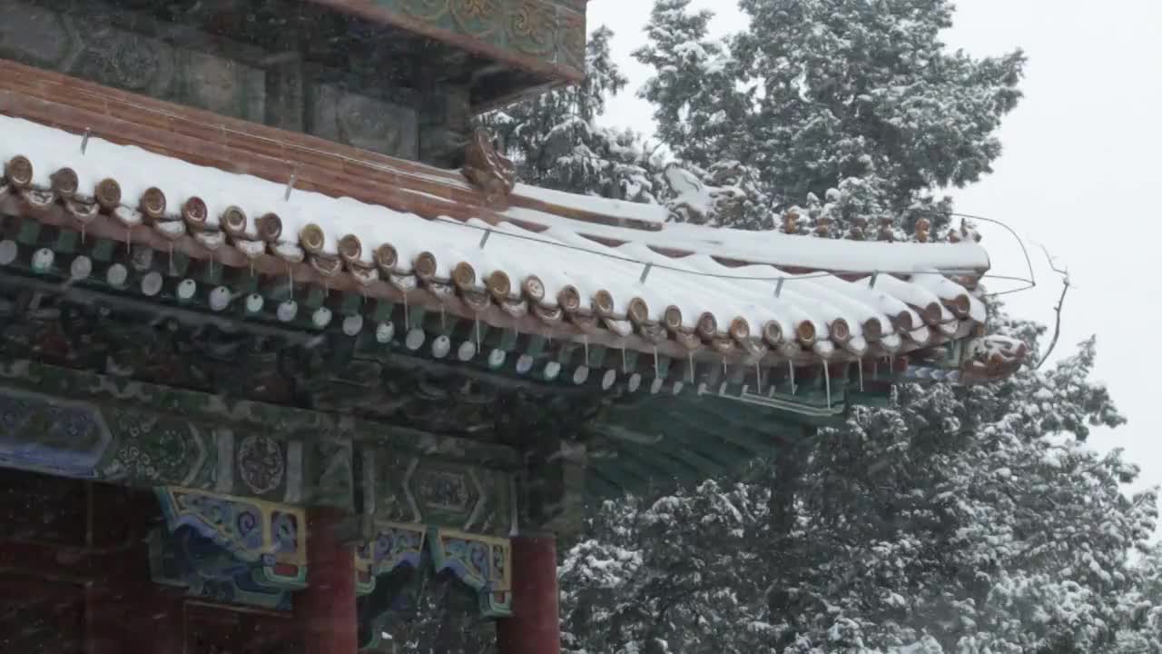 北京景山公园绮望楼雪景视频下载