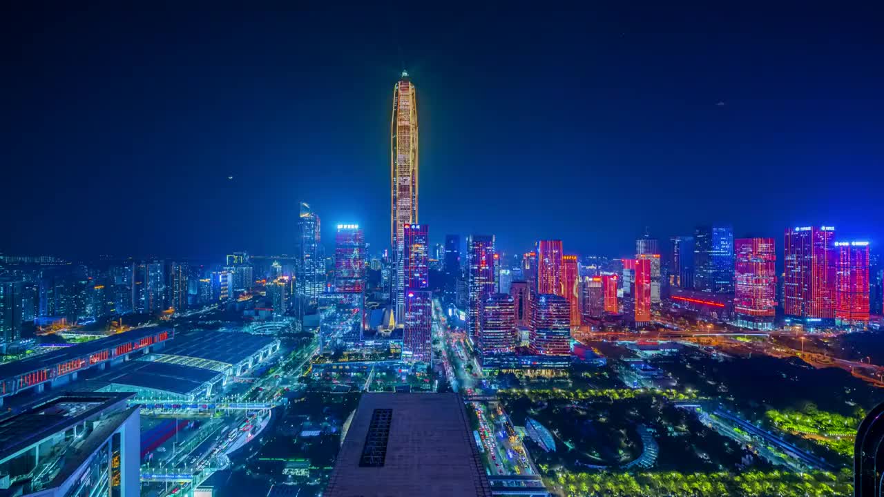 4K广东深圳夜景灯光秀广角固定机位延时视频素材