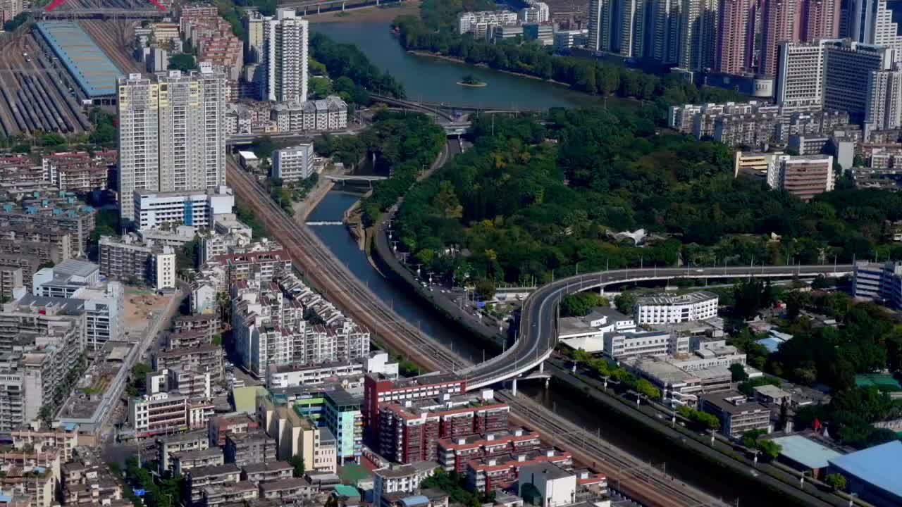 中国广东深圳都市风光广角固定机位延时视频素材