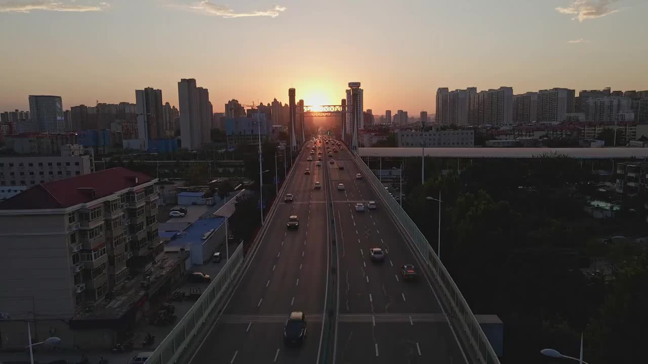 航拍石家庄的夕阳落日视频素材