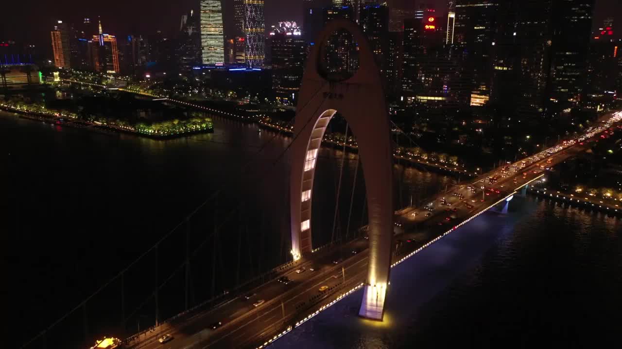 广东省广州市猎德大桥夜景航拍视频下载