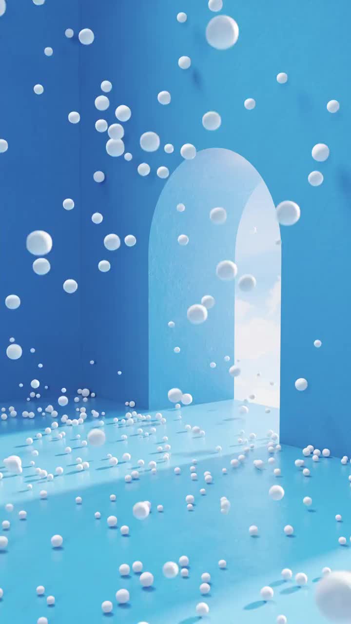 创意蓝色空间与白色球体 3D渲染视频素材