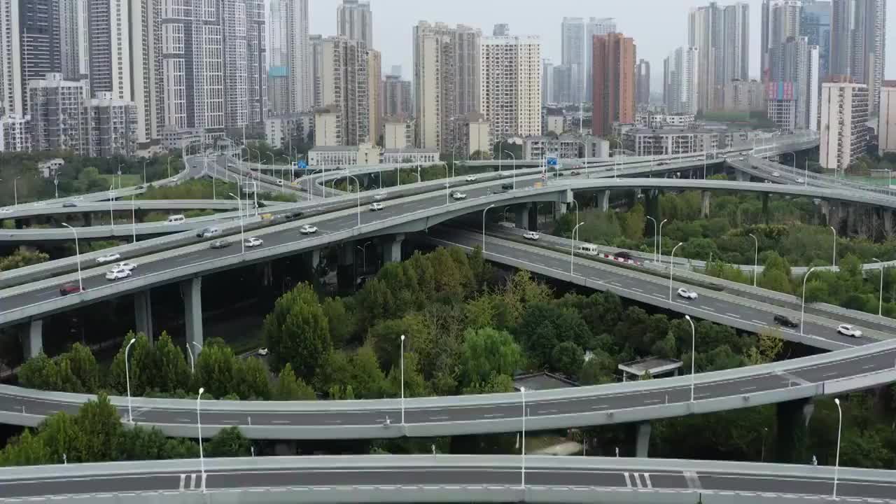 4k航拍武汉城市立交通枢纽车流视频素材