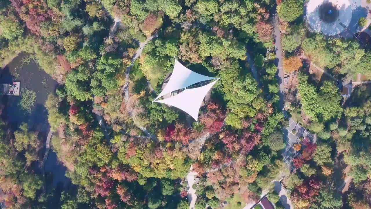 苏州园区方洲公园秋季风景航拍视频素材