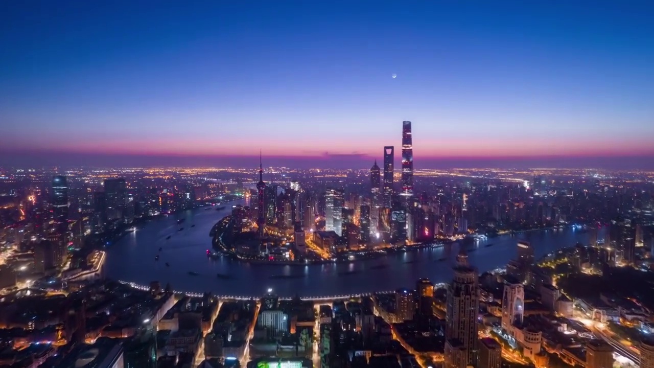 上海黎明时分航拍延时视频素材