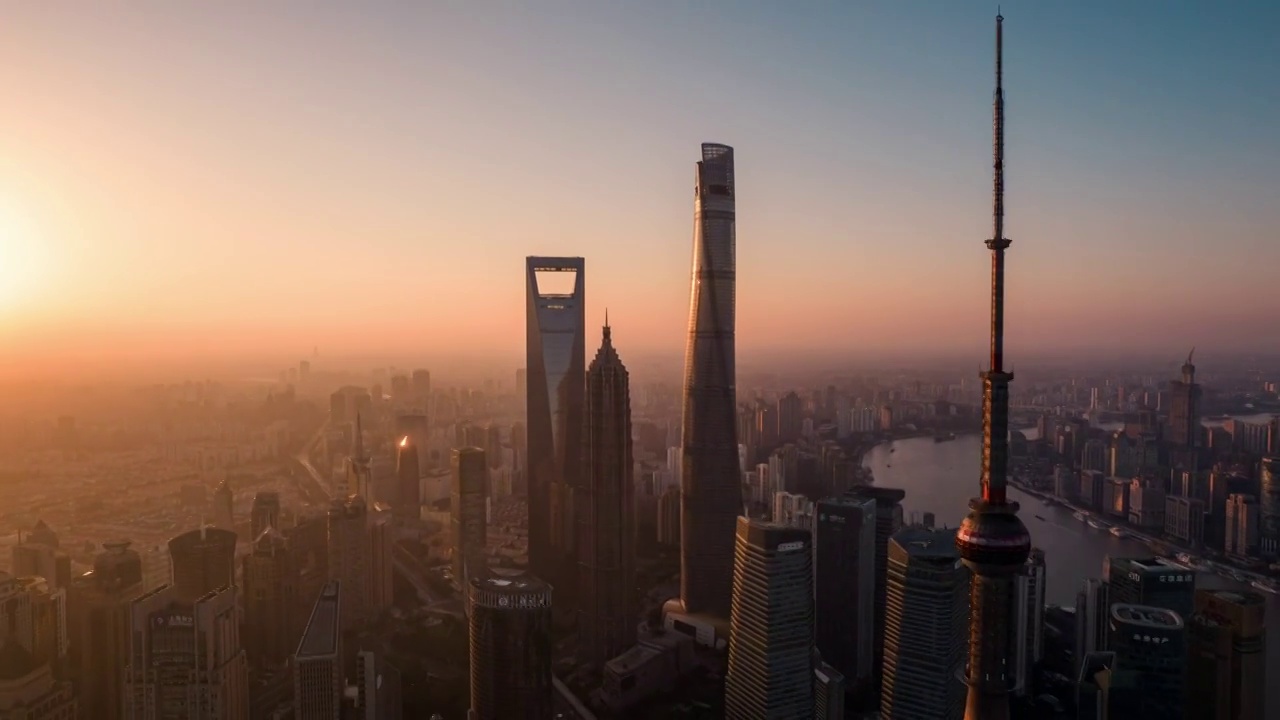 上海黄昏航拍延时视频素材