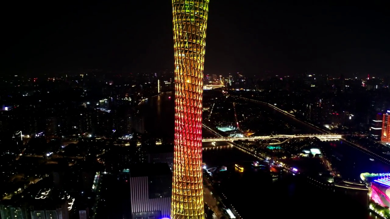 广东省广州市广州塔夜景航拍视频素材
