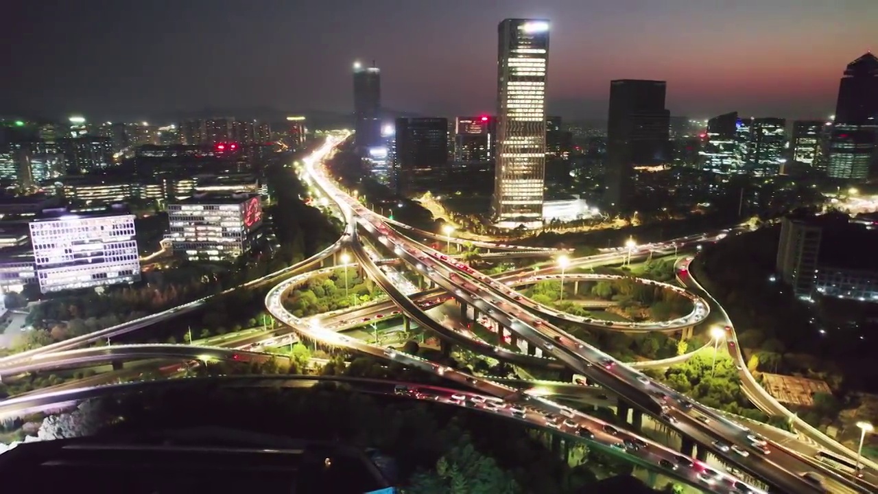 航拍傍晚杭州市区道路视频素材