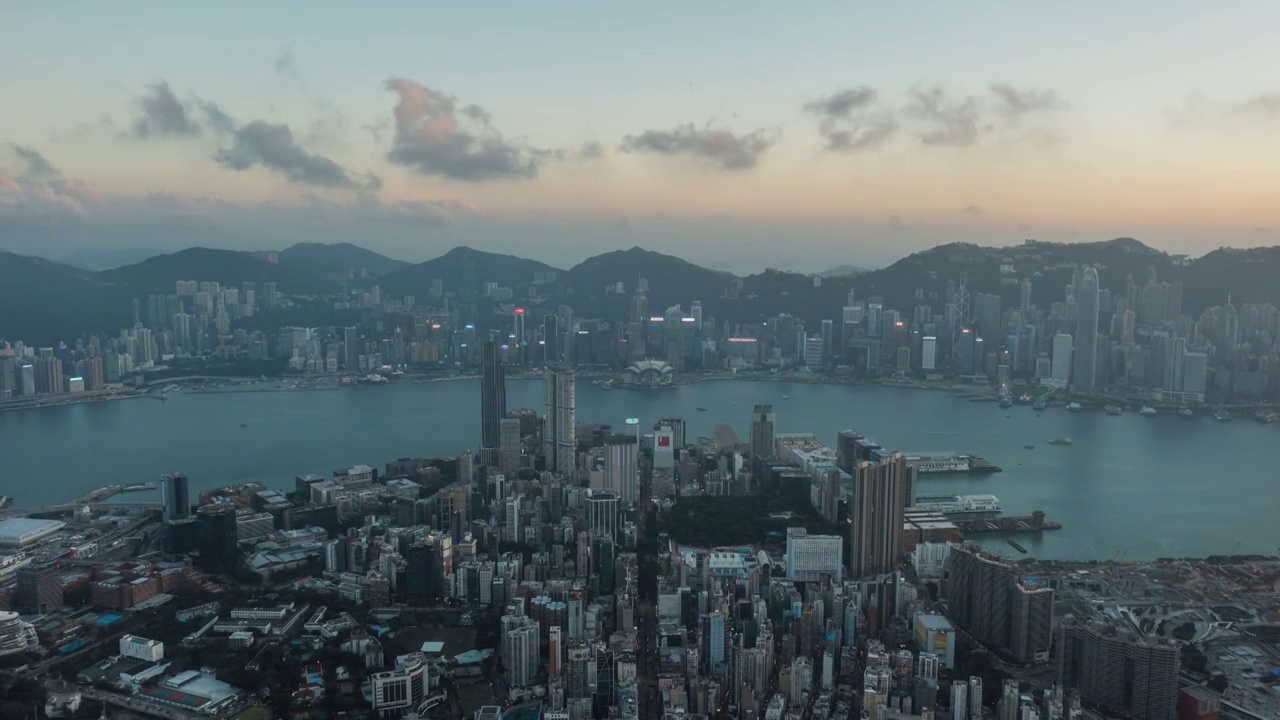 香港维多利亚港城市天际线日转夜延时摄影视频下载