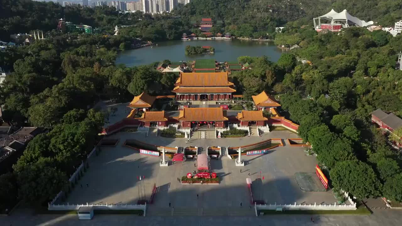 广东省珠海市圆明新园白昼航拍视频下载