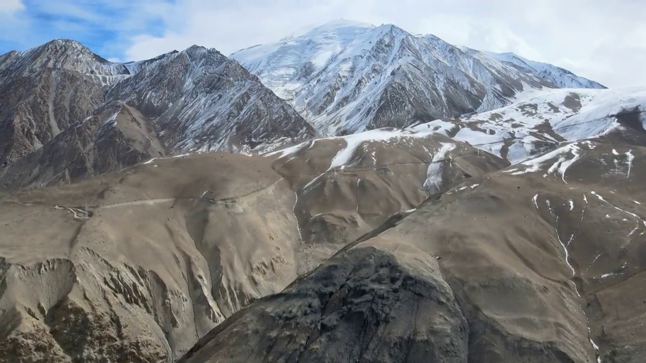 新疆克孜勒苏自治州阿克陶县布伦口乡雪山航拍视频素材