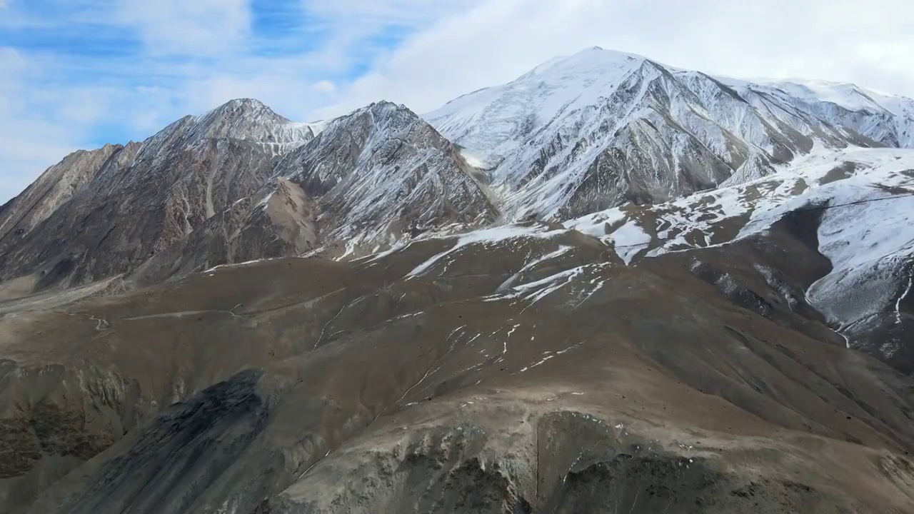 新疆克孜勒苏自治州阿克陶县布伦口乡雪山航拍视频素材